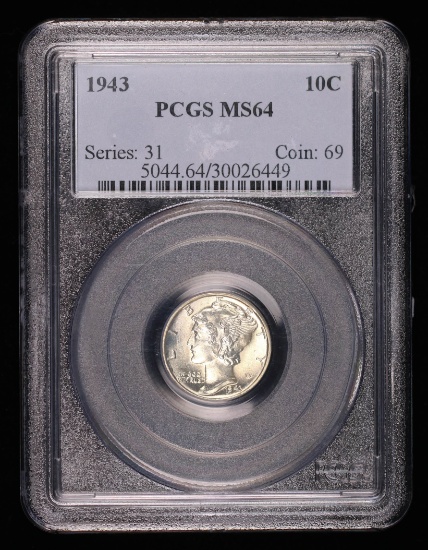 1943 MERCURY SILVER DIME COIN PCGS MS64