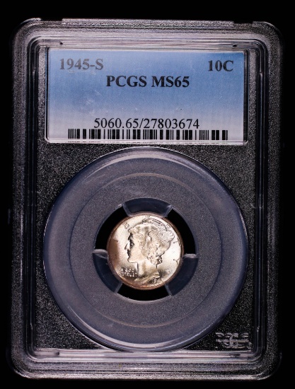 1945 S MERCURY SILVER DIME COIN PCGS MS65