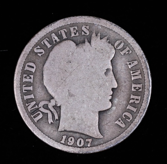 1907 BARBER SILVER DIME COIN