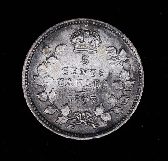 1907 CANADA SILVER 5 CENT NICKEL COIN