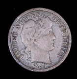 1914 D BARBER SILVER DIME COIN