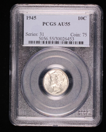 1945 MERCURY SILVER DIME COIN PCGS AU55