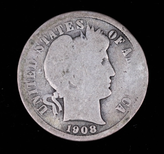 1908 BARBER SILVER DIME COIN