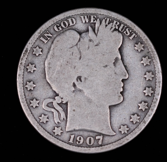 1907 BARBER SILVER HALF DOLLAR COIN