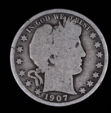 1907 D BARBER SILVER HALF DOLLAR COIN