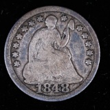 1848 SEATED LIBERTY SILVER HALF DIME COIN