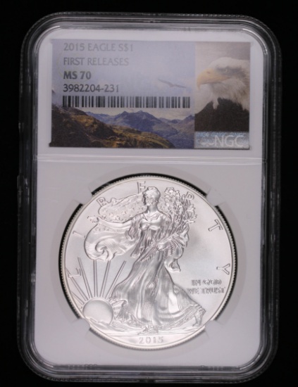 2015 1OZ AMERICAN SILVER EAGLE COIN NGC MS70 FIRST RELEASE