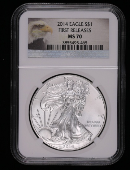 2014 1OZ AMERICAN SILVER EAGLE COIN NGC MS70 FIRST RELEASE