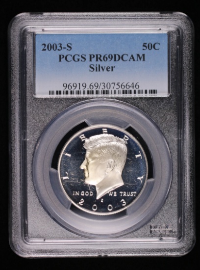 2003 S SILVER KENNEDY PROOF HALF DOLLAR COIN PCGS PR69 DCAM