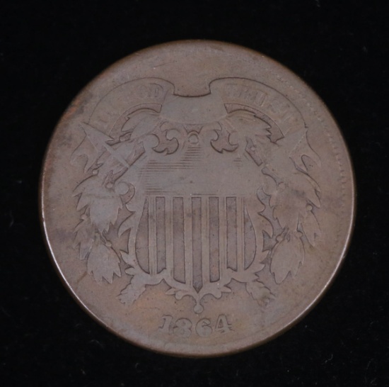 1864 TWO CENT US COPPER PIECE COIN