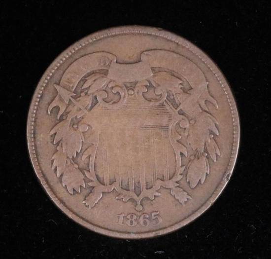 1865 TWO CENT US COPPER PIECE COIN