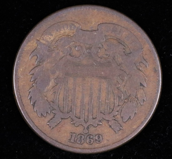 1869 TWO CENT US COPPER PIECE COIN