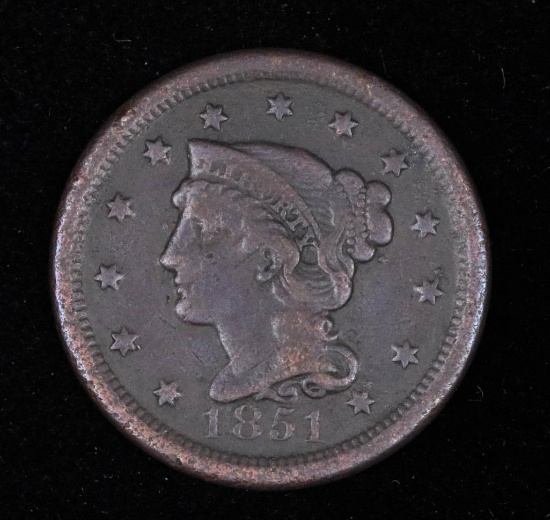 1851 LARGE CENT US COPPER COIN