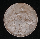 1912 FRANCE COPPER 10 CENTIMES COIN