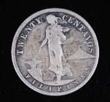 1910 S PHILIPPINES TWENTY CENTAVOS SILVER COIN
