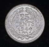 1944 25 CENTS SILVER NTHERLANDS COIN