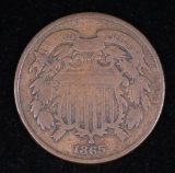 1865 TWO CENT US COPPER PIECE COIN