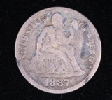 1887 SILVER SEATED LIBERTY DIME COIN