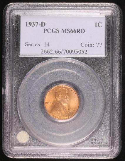 1937 D PENNY COIN PCGS MS66RD