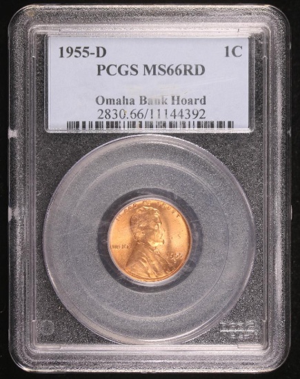 1955 D PENNY COIN OMAHA BANK HOARD PCGS MS66RD