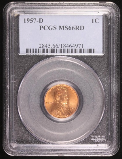 1957 D PENNY COIN PCGS MS66RD