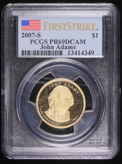 2007 S JOHN ADAMS PRESIDENTIAL $1 COIN PCGS PR69DCAM