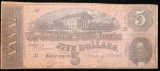 1864 $5 THE CONFEDERATE STATES OF AMERICA PAPER MONEY NOTE