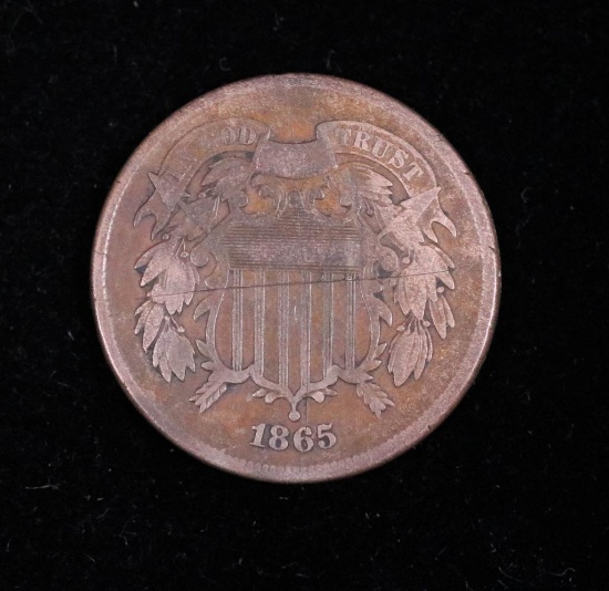 1865 TWO CENT COPPER PIECE COIN