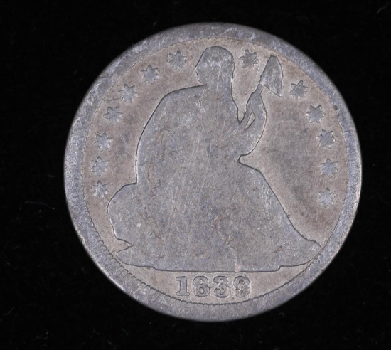 1839 SEATED LIBERTY SILVER US HALF DIME COIN