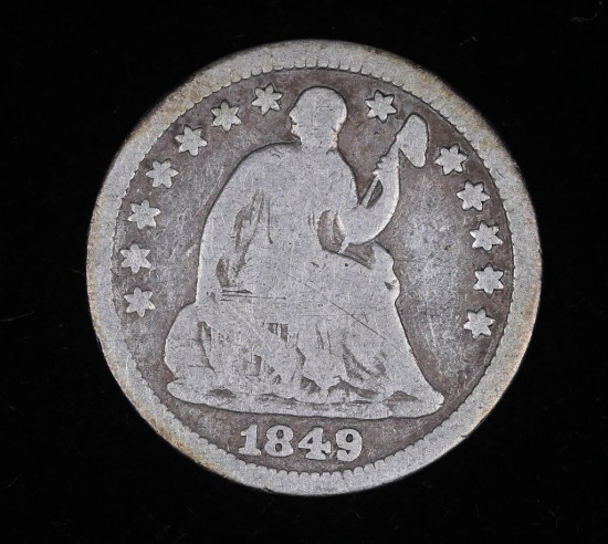 1849 SEATED LIBERTY SILVER US HALF DIME COIN