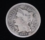 1869 THREE CENT NICKEL US COIN **DOUBLE DATE OBVERSE RARITY*
