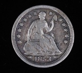 1853 ARROWS SEATED LIBERTY SILVER US HALF DIME COIN