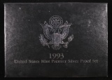 1993 US MINT PREMIER SILVER PROOF SET w/ BOX & PAPERS