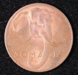 1950 SOMALIA 1 CENTESIMO COPPER RED CENT COIN UNC ELEPHANT