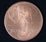 1950 SOMALIA 5 CENTESIMI COPPER COIN GEM BU UNC RED++ ELEPHANT