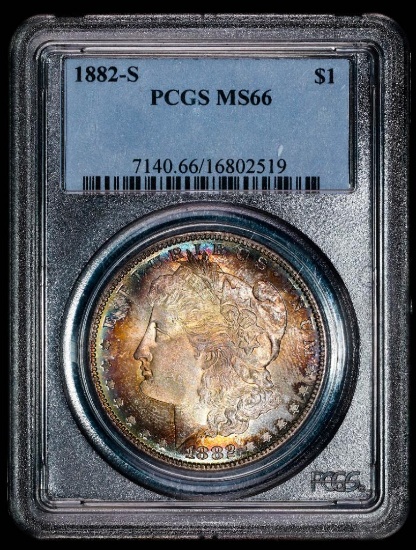 1882 S MORGAN SILVER DOLLAR COIN PCGS MS66 **MONSTER TONED!!**