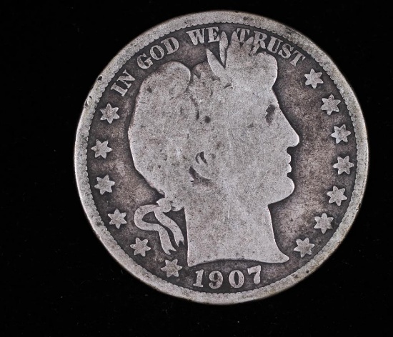 1907 S BARBER SILVER HALF DOLLAR COIN