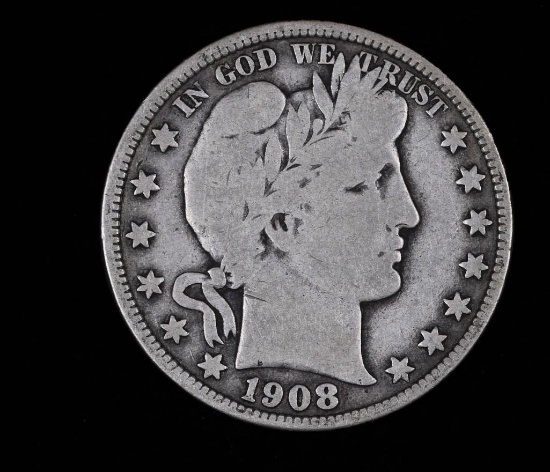 1908 BARBER SILVER HALF DOLLAR COIN