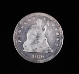 1876 CC ARROWS SEATED LIBERTY SILVER QUARTER DOLLAR COIN