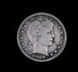 1908 BARBER SILVER QUARTER DOLLAR COIN