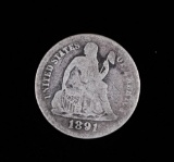 1891 SEATED SILVER LIBERTY DIME COIN