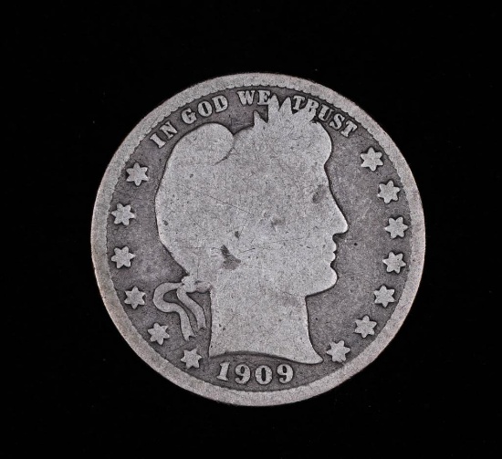 1909 D BARBER SILVER QUARTER DOLLAR COIN