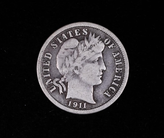 1911 BARBER SILVER DIME COIN