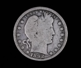 1892 BARBER SILVER QUARTER DOLLAR COIN