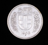 1935 SWITZERLAND 5 FRANCS SILVER COIN .4027 ASW