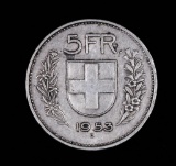 1953 SWITZERLAND 5 FRANCS SILVER COIN .4027 ASW