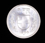 1966 SWITZERLAND 5 FRANCS SILVER COIN UNCIRCULATED .4027 ASW