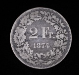 1874 B SWITZERLAND 2 FRANCS SILVER COIN .2685 ASW