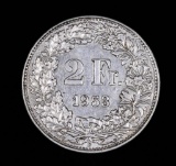 1953 SWITZERLAND 2 FRANCS SILVER COIN .2685 ASW