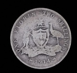 1914 AUSTRALIA FLORIN SILVER COIN .3363 ASW
